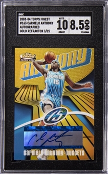 2003-4 Topps Finest Gold Refractor #163 Carmelo Anthony Signed Rookie Card (#03/25) - SGC NM-MT+ 8.5/SGC 10